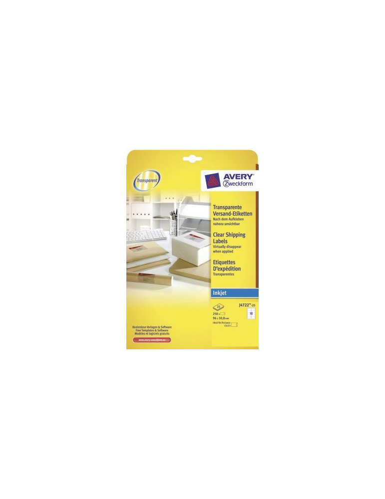 *Inkjetetiket Avery 96x50,8mm transp. doos 25 vel 10 et. per vel