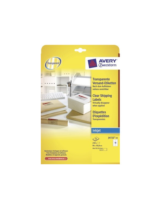 inkjetetiket Avery 96x50,8mm transparant 25 vel 10 etiketten per vel