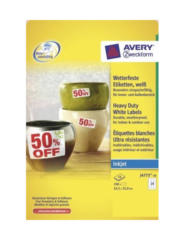 weerbestendig etiket Avery 63,5x33,9mm 10 vel 24 etiketten per vel