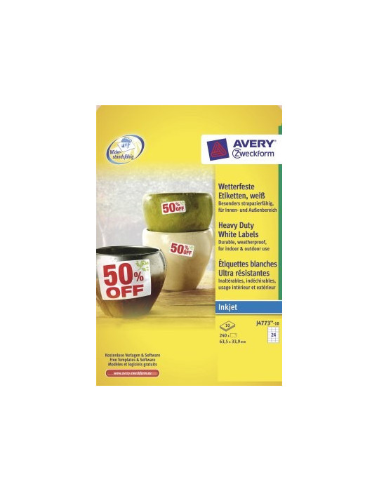 weerbestendig etiket Avery 63,5x33,9mm 10 vel 24 etiketten per vel