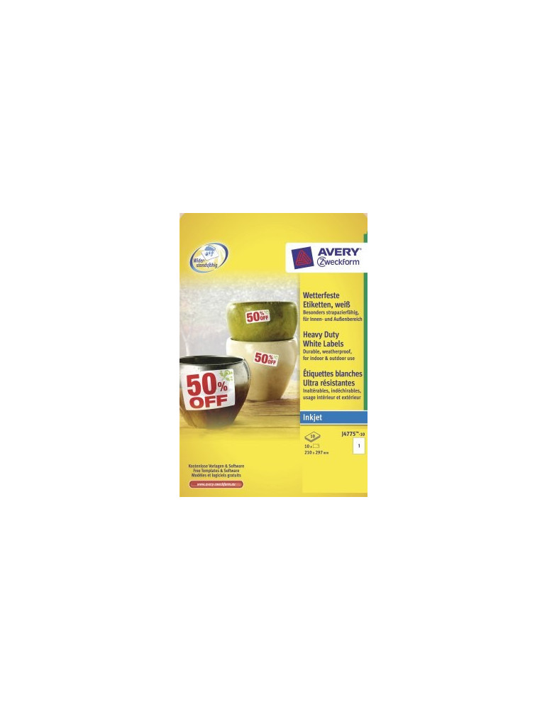 Weerbest. etiket Avery 210x 297mm doos 10 vel 1 et. per vel