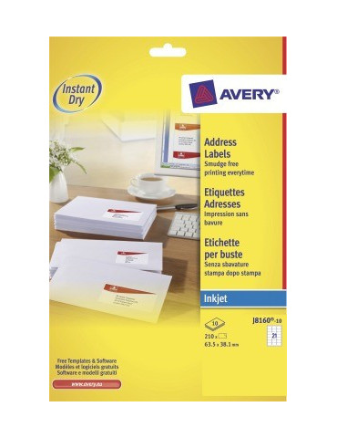 Inkjetetiket Avery 63,5x38,1mm wit doos 10 vel 21 et. per vel