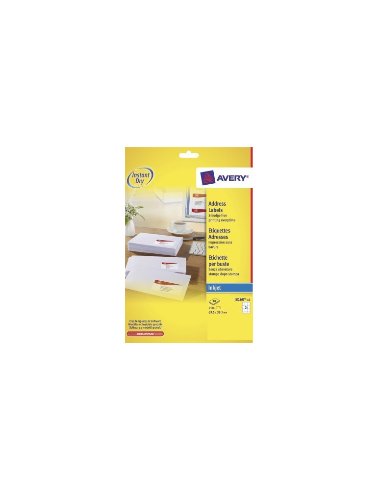 Inkjetetiket Avery 63,5x38,1mm wit doos 10 vel 21 et. per vel