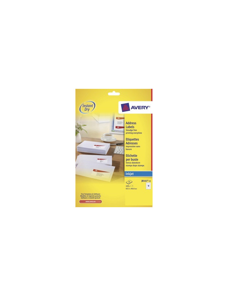 inkjetetiket Avery 63,5x46,6mm wit 25 vel 18 etiketten per vel