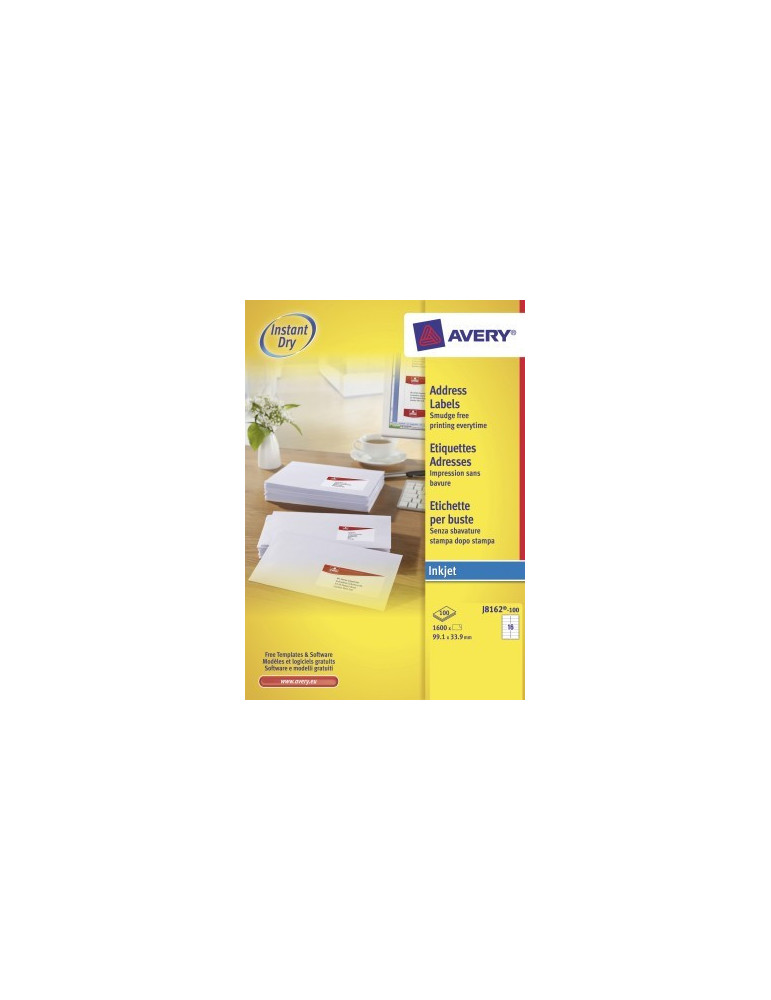 Inkjetetiket Avery 99,1x33,9mm wit doos 100 vel 16 et. per vel