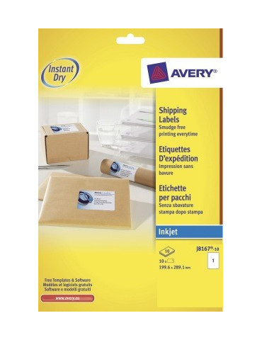 inkjetetiket Avery 199,6x289,1mm wit 10 vel 1 etiket per vel