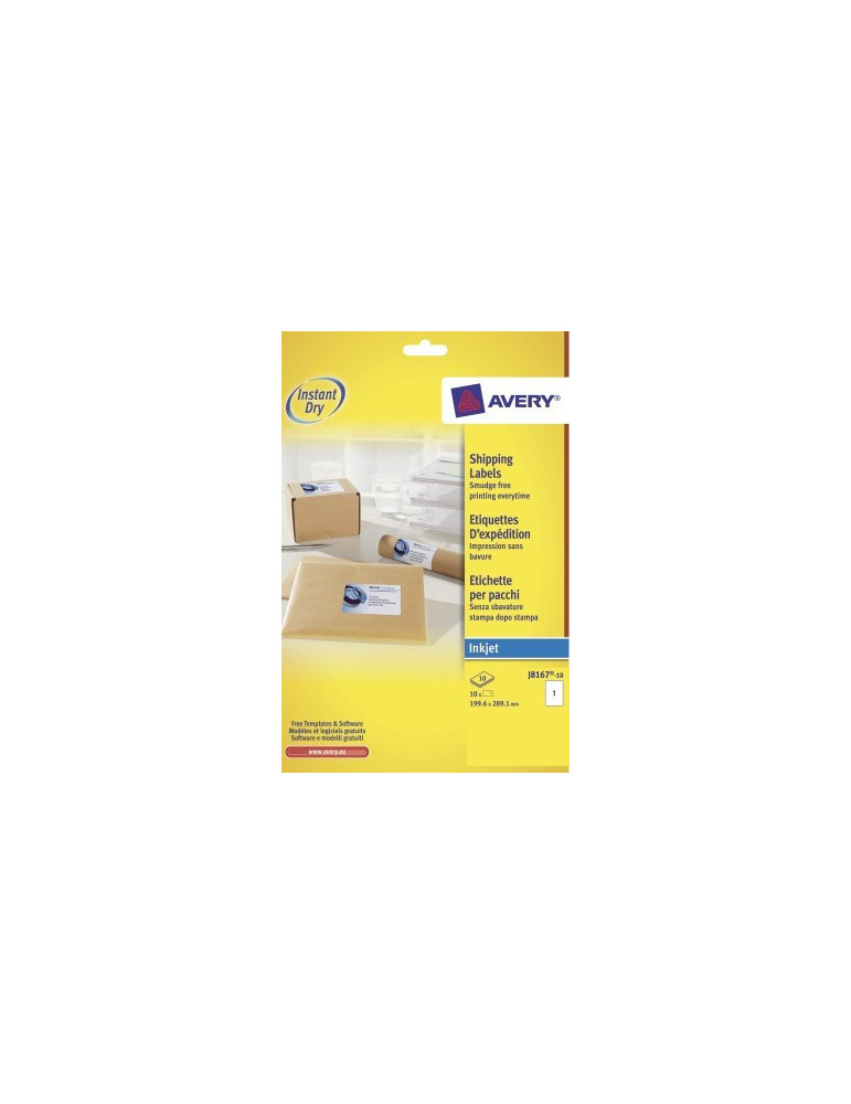 inkjetetiket Avery 199,6x289,1mm wit 10 vel 1 etiket per vel