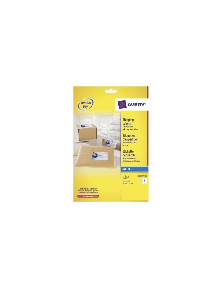 Inkjetetiket Avery 99,1x139 wit doos 25 vel 4 et. per vel