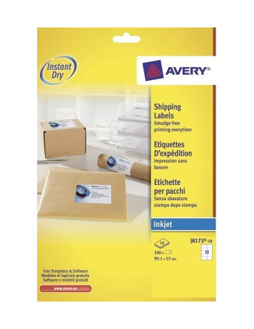 Inkjetetiket Avery 99,1x57mm wit doos 10 vel 10 et. per vel