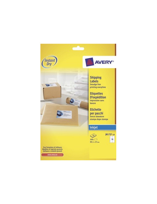 Inkjetetiket Avery 99,1x57mm wit doos 10 vel 10 et. per vel