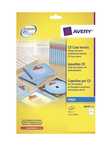CD-inlegkaarten Avery 151x117 mm wit mat doos 25 vel 2 krt per vel
