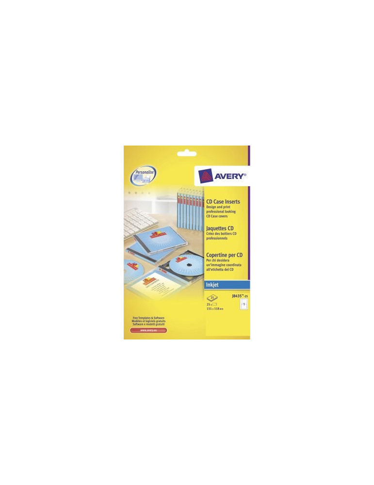 CD-inlegkaarten Avery 151x117 mm wit mat doos 25 vel 2 krt per vel