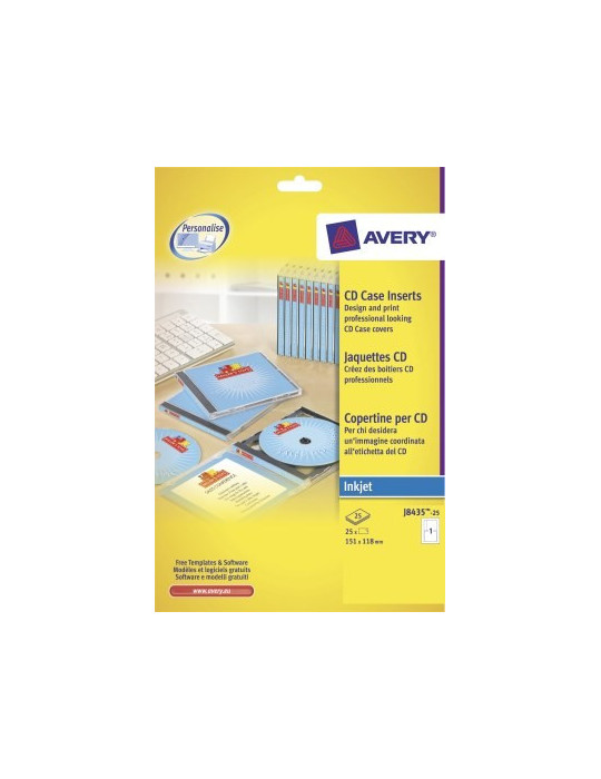 CD-inlegkaarten Avery 151x117 mm wit mat doos 25 vel 2 krt per vel