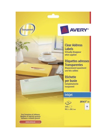 Adresetiket Avery 99,1x38,1mm transp. doos 25 vel 14 et. per vel