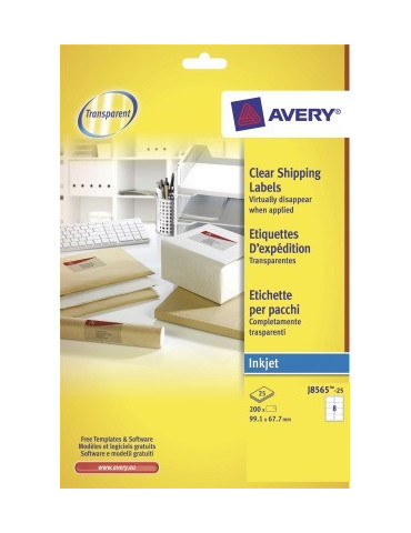 adresetiket Avery 99,1x67,7mm transparant 25 vel 8 etiketten per vel