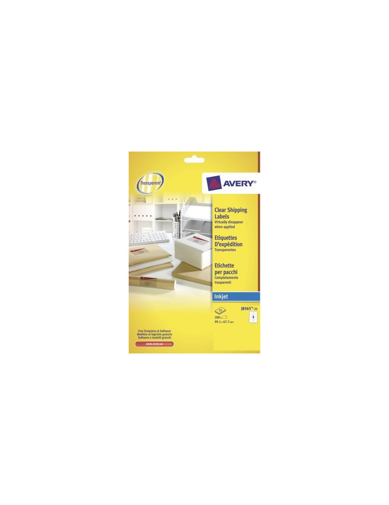 Adresetiket Avery 99,1x67,7mm transp. doos 25 vel 8 et. per vel
