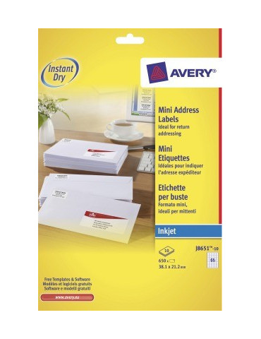 inkjetetiket Avery 38,1x21,2mm wit 10 vel 65 etiketten per vel