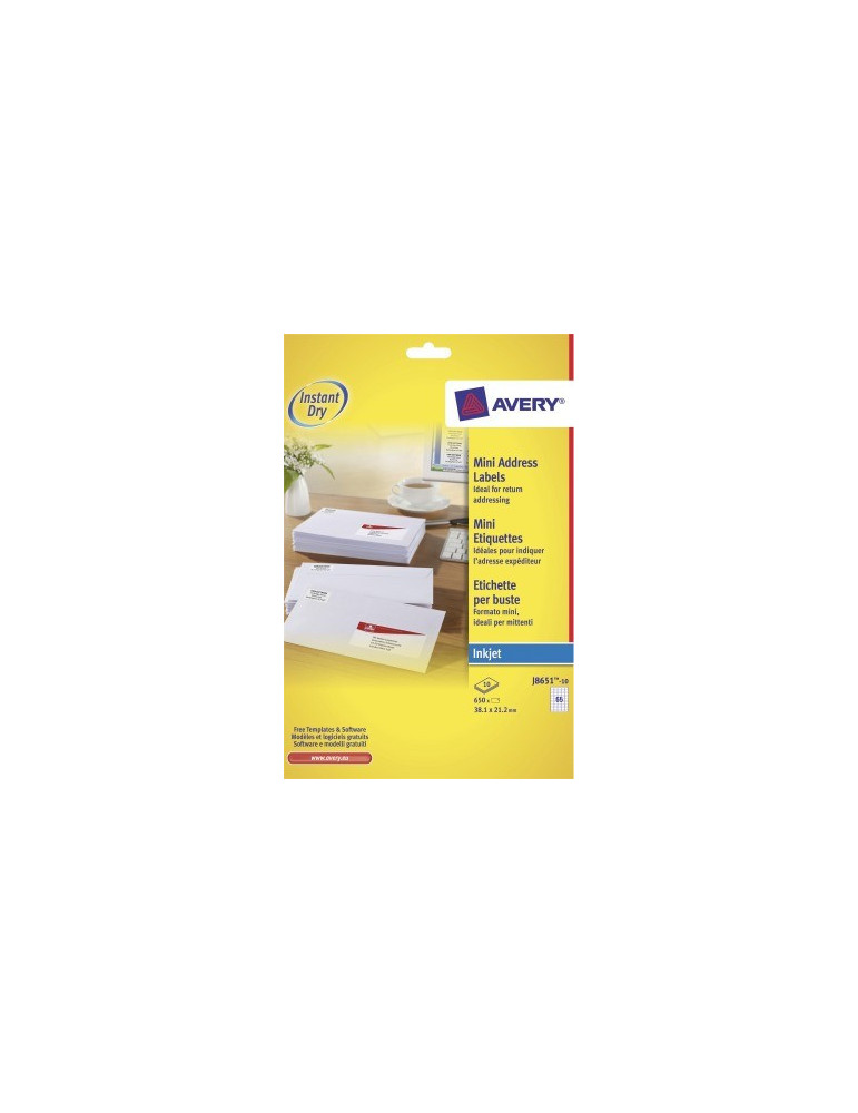 inkjetetiket Avery 38,1x21,2mm wit 10 vel 65 etiketten per vel