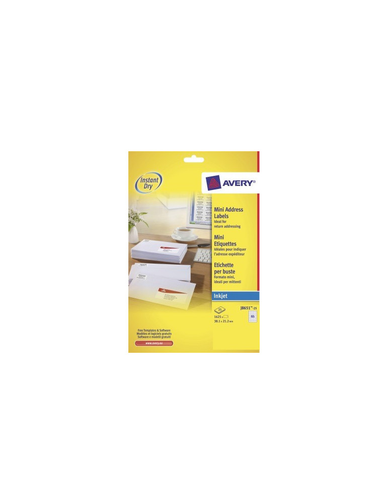 Inkjetetiket Avery 38,1x21,2 wit doos 25 vel 65 et. per vel