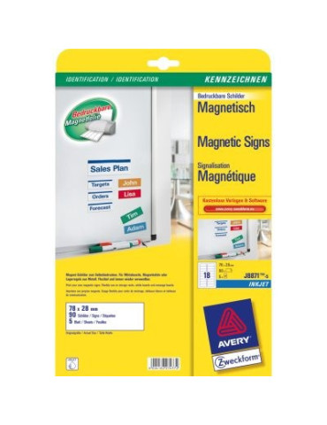 Magneetetiket Avery 78x28mm wit doos 5 vel 18 et. per vel