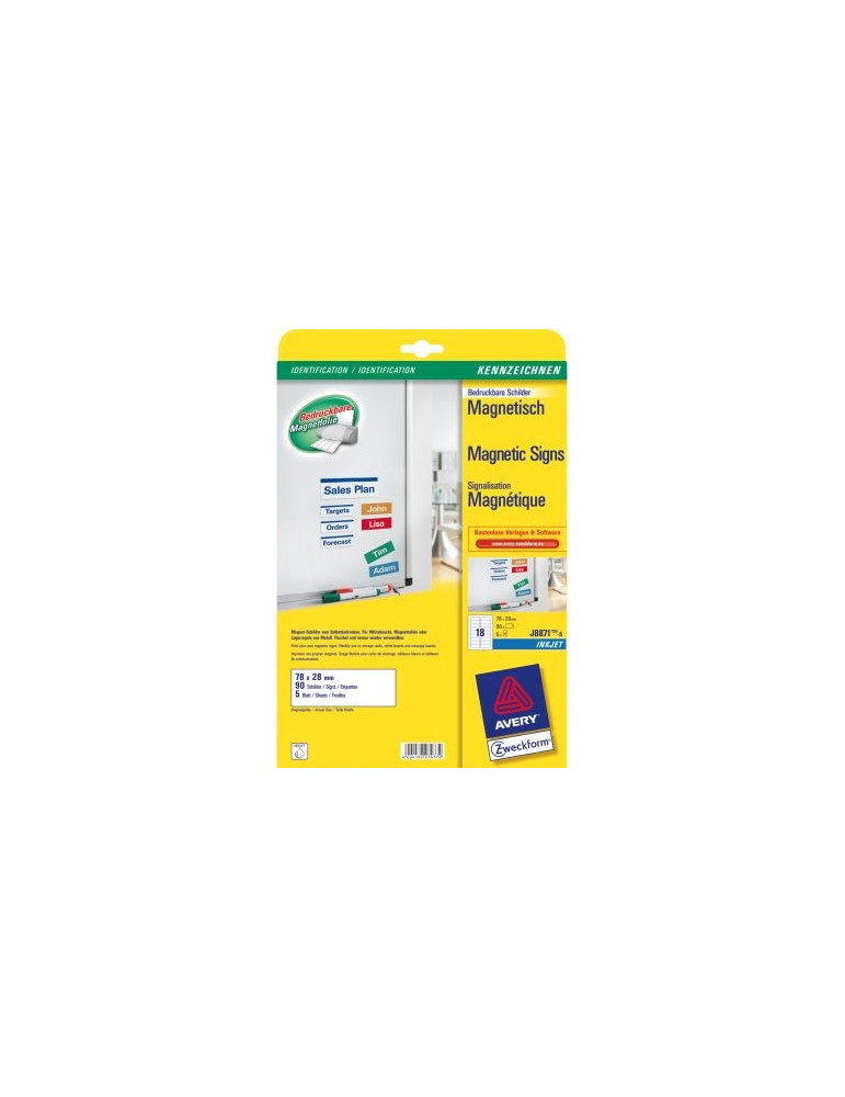 Magnets imprimables, Avery 78x28mm 5 flles 18et. par flle