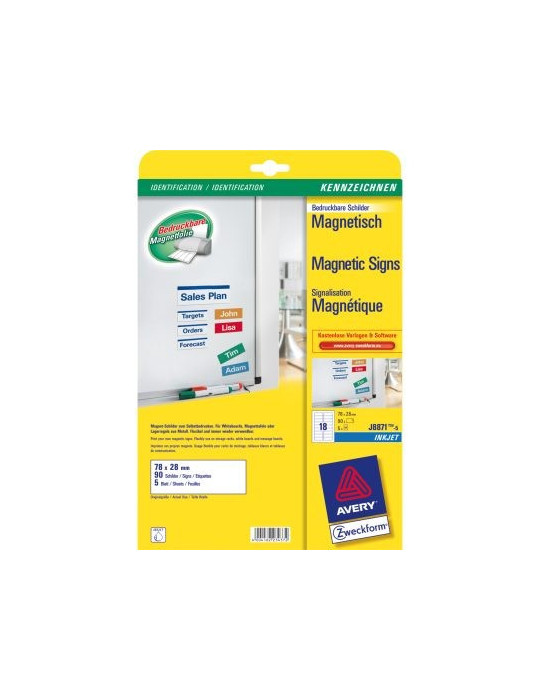 Magnets imprimables, Avery 78 x 28 mm 5 flles 18et. par flle