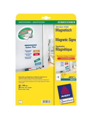 *Magneetetiket Avery 50x140m wit doos 5 vel 8 et. per vel