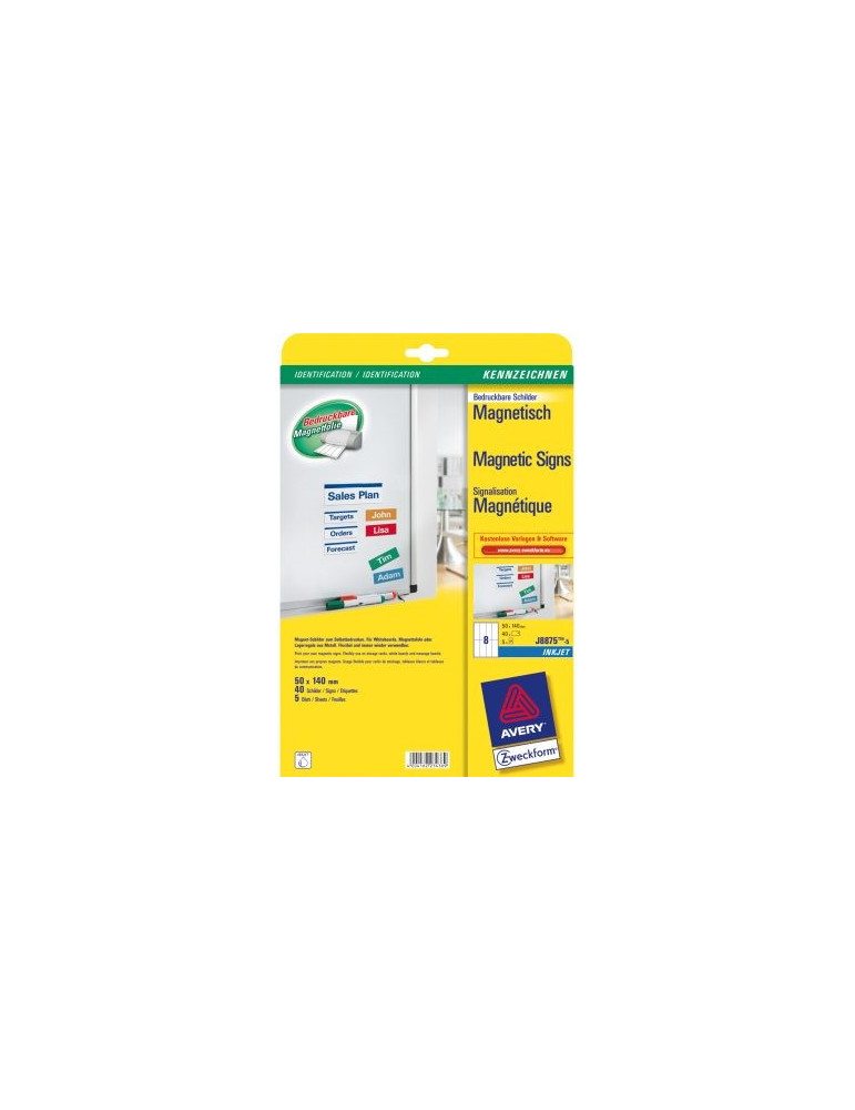 *Magneetetiket Avery 50x140m wit doos 5 vel 8 et. per vel