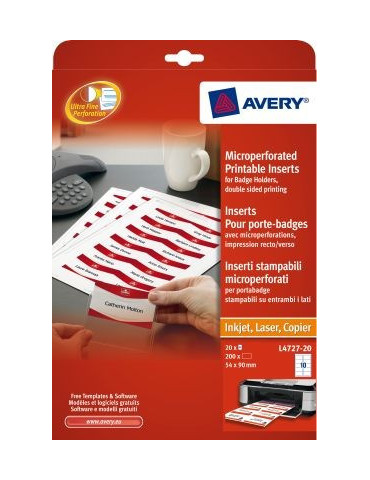badge insteekkaart Avery 54x90mm 190grs 20 vel 10 etiketten per vel wit