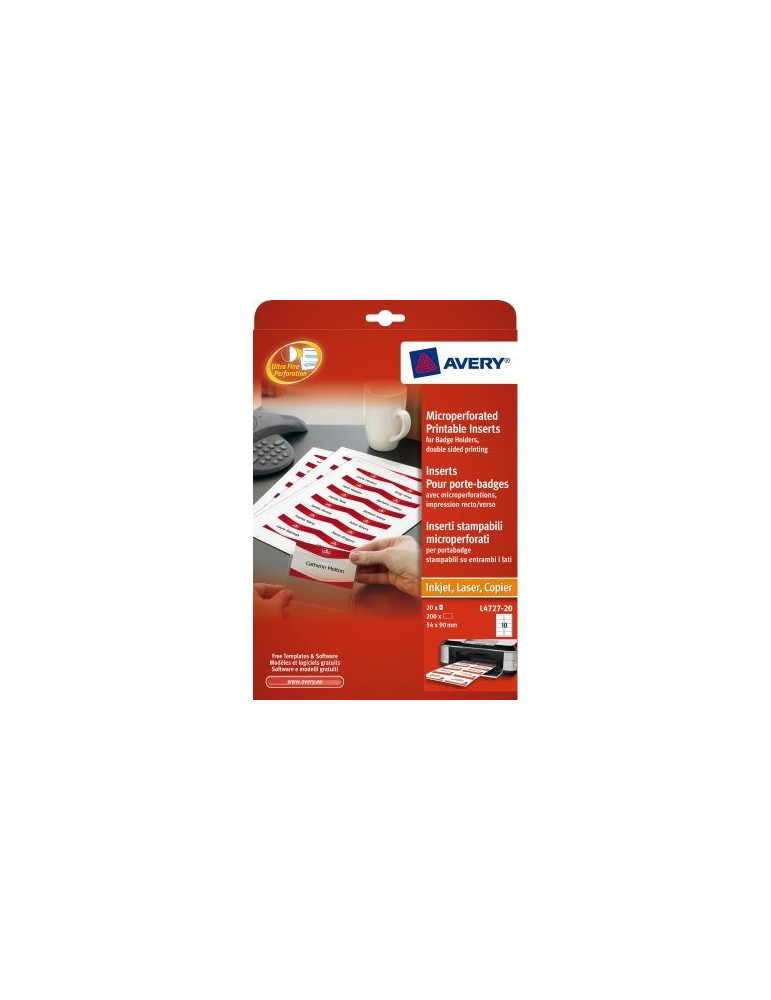 Badge insteekkaart Avery 54*90 wit doos 20 vel 10 et. per vel