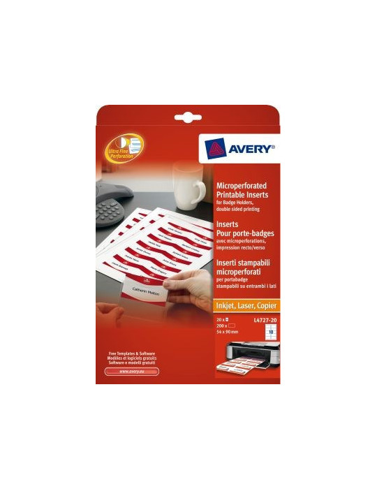 Badge insteekkaart Avery 54*90 wit doos 20 vel 10 et. per vel