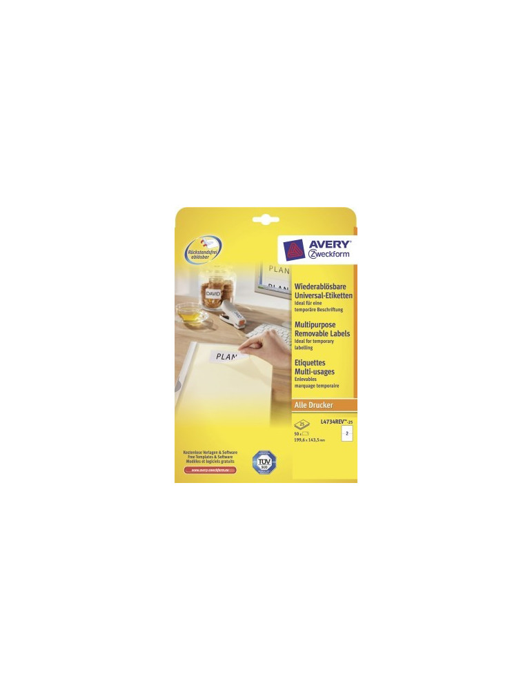 Etiquette ILC Avery 199,6x143,5mm blanche NP 25 feuilles 2 et. par feu