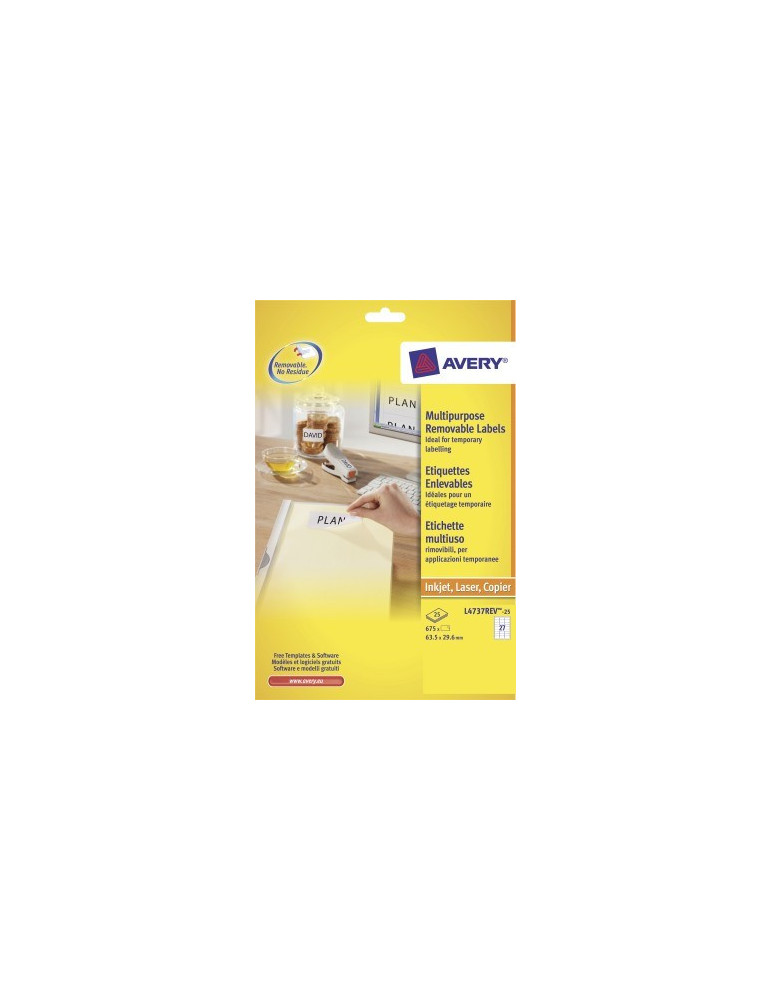 Etiquette ILC Avery 63,5x29,6mm blanche NP 25 feuilles 27 et. par feui