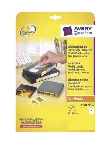 Etiquette ILC Avery 70x50,8mm blanche NP 25 feuilles 10 et. par feuill