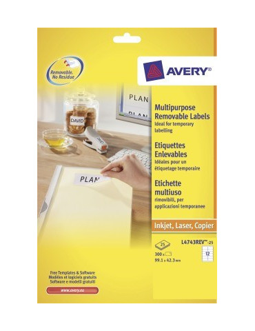 Etiquette ILC Avery 99,1x42,3mm blanche NP 25 feuilles 12 et. par feui