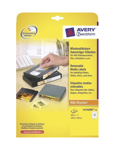 *Video etiket Avery 147,3x20 wit NP doos 25 vel 13 et. per vel