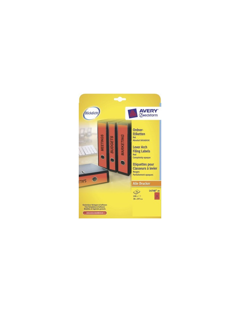 Etiquettes rouges pour dos de classeur étroit, 38x297mm