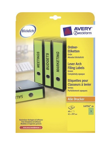 Etiquettes vertes pour dos de classeur large, 61x297mm