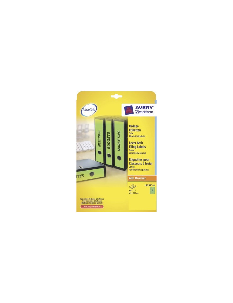 Ordnerruget. Avery 297x61mm doos 20 vel 3 et. per vel groen