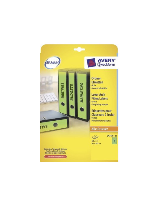 ordnerrugetiket Avery 297x61mm groen 20 vel 3 etiketten per vel