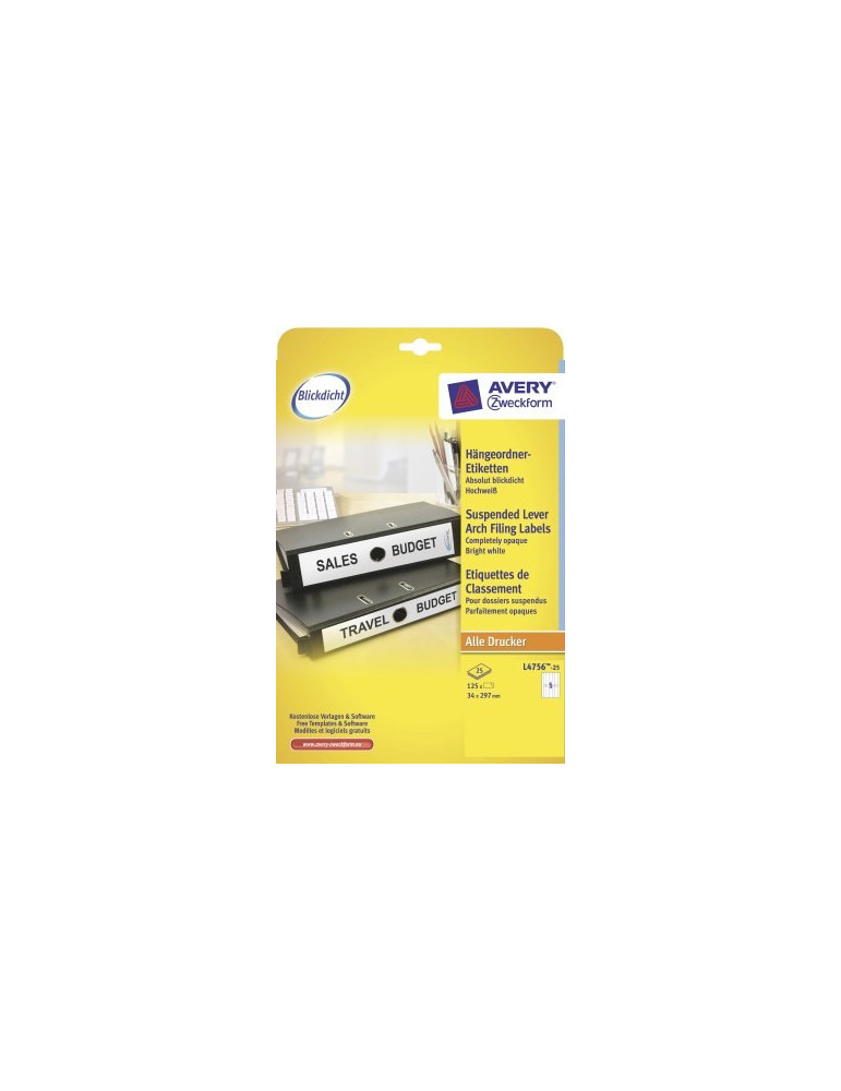 *Ordnerruget. Avery 297x34mm doos 25 vel 5 et. per vel wit
