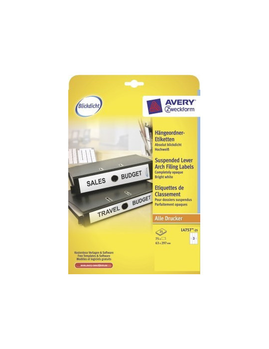 Etiquettes pour classeurs suspendus larges, 63 x 297 mm