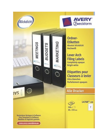 Etiquettes blanches pour dos de classeur étroit, 192x38mm