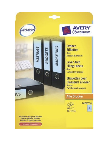 ordnerrugetiket Avery 192x38mm blauw 20 vel 7 etiketten per vel