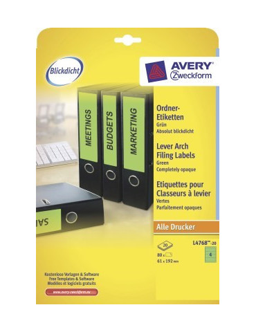 Etiquettes longues vertes pour dos de classeur large 192x61mm