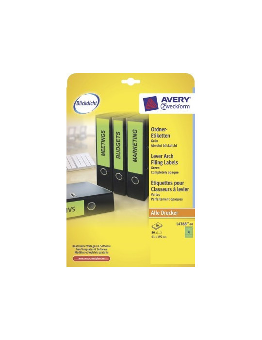 Etiquettes longues vertes pour dos de classeur large 192x61mm