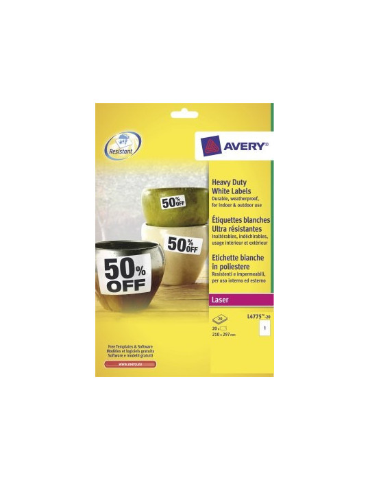 weerbestendig etiket Avery 210x297mm 20 vel 1 etiketten per vel