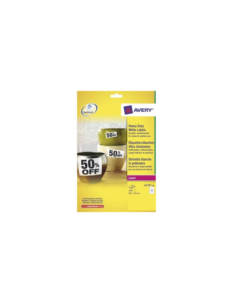 Etiquettes ultra-résistantes blanches laser, 99,1x42,3mm