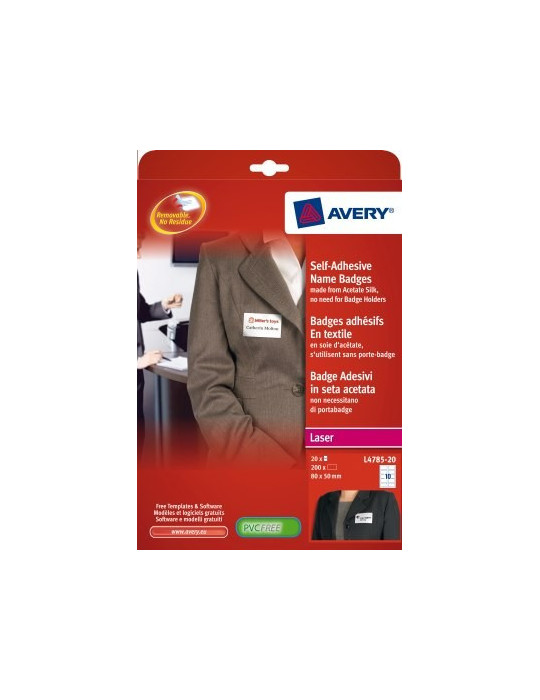 Badge etiket Avery 50x80mm wit NP doos 20 vel 10 et. per vel