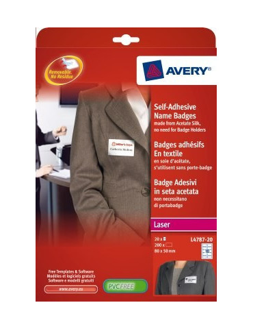 Badge etiket Avery 50x80mm wit, blauw kader NP doos 20 vel 10 etikette